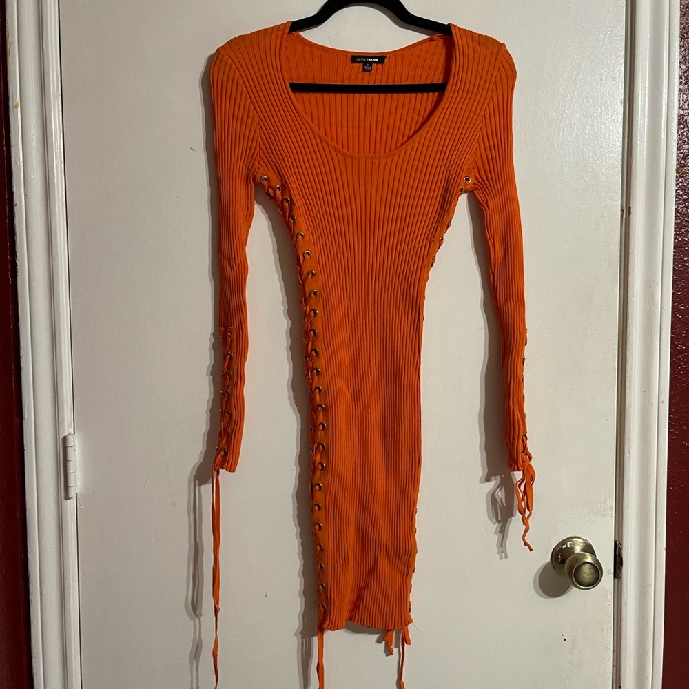 Fashion Nova Orange Ribbed Bodycon Dress
